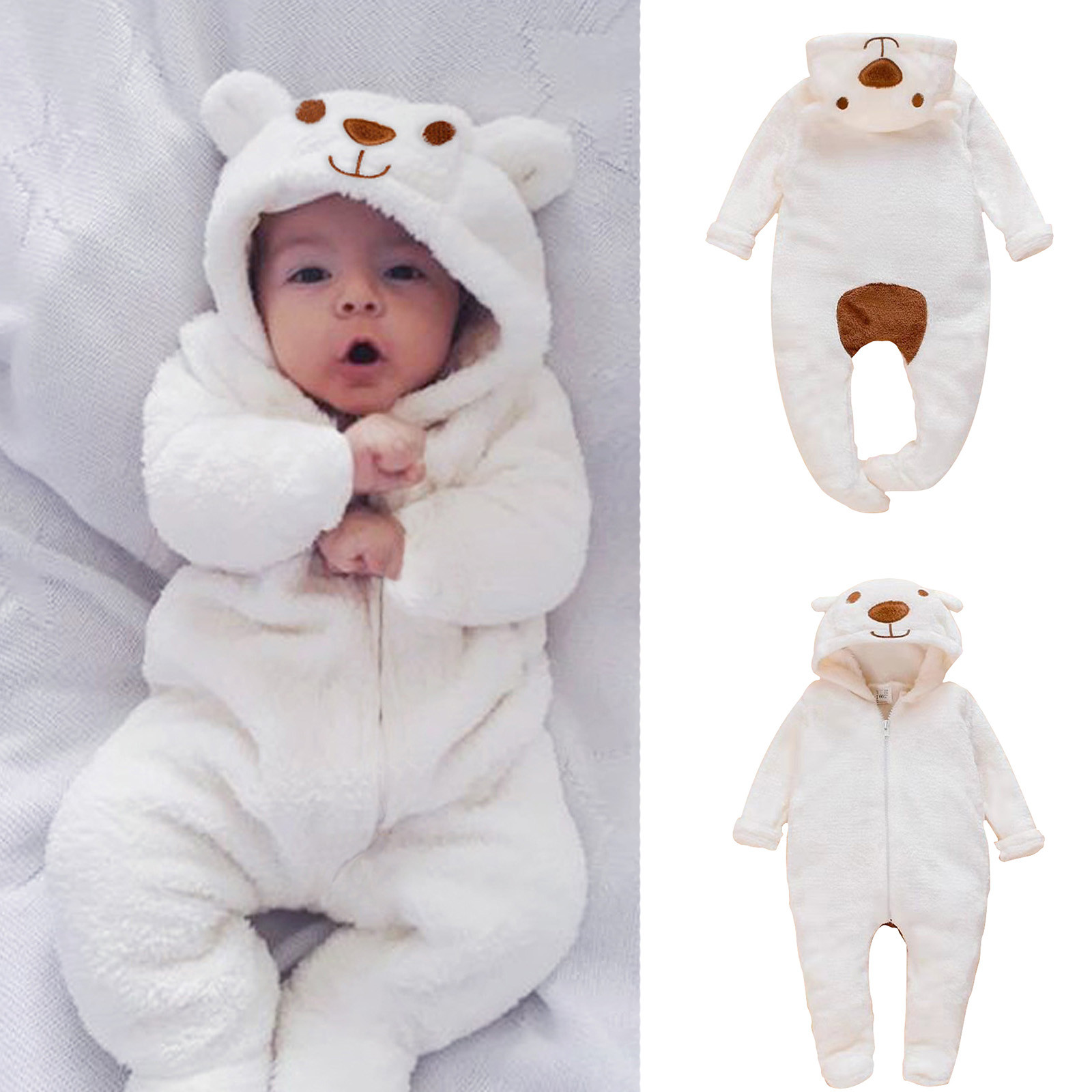 FAFWYP Fleece Baby Girls Boys Bunting Bodysuit Infant Pajamas Kids Hooded Romper Outerwear Toddler Jacket